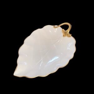 Lenox Leaf Dish Tray 7.5 In Cream Hand Crafted Gold Decorated Trim Vintage 1978